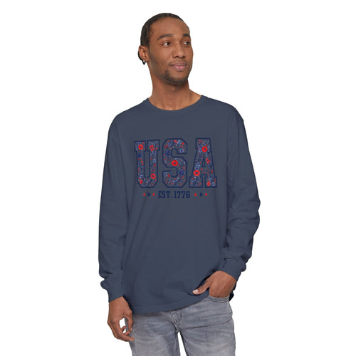 (4th of July Series) USA Floral Graphic Long Sleeve