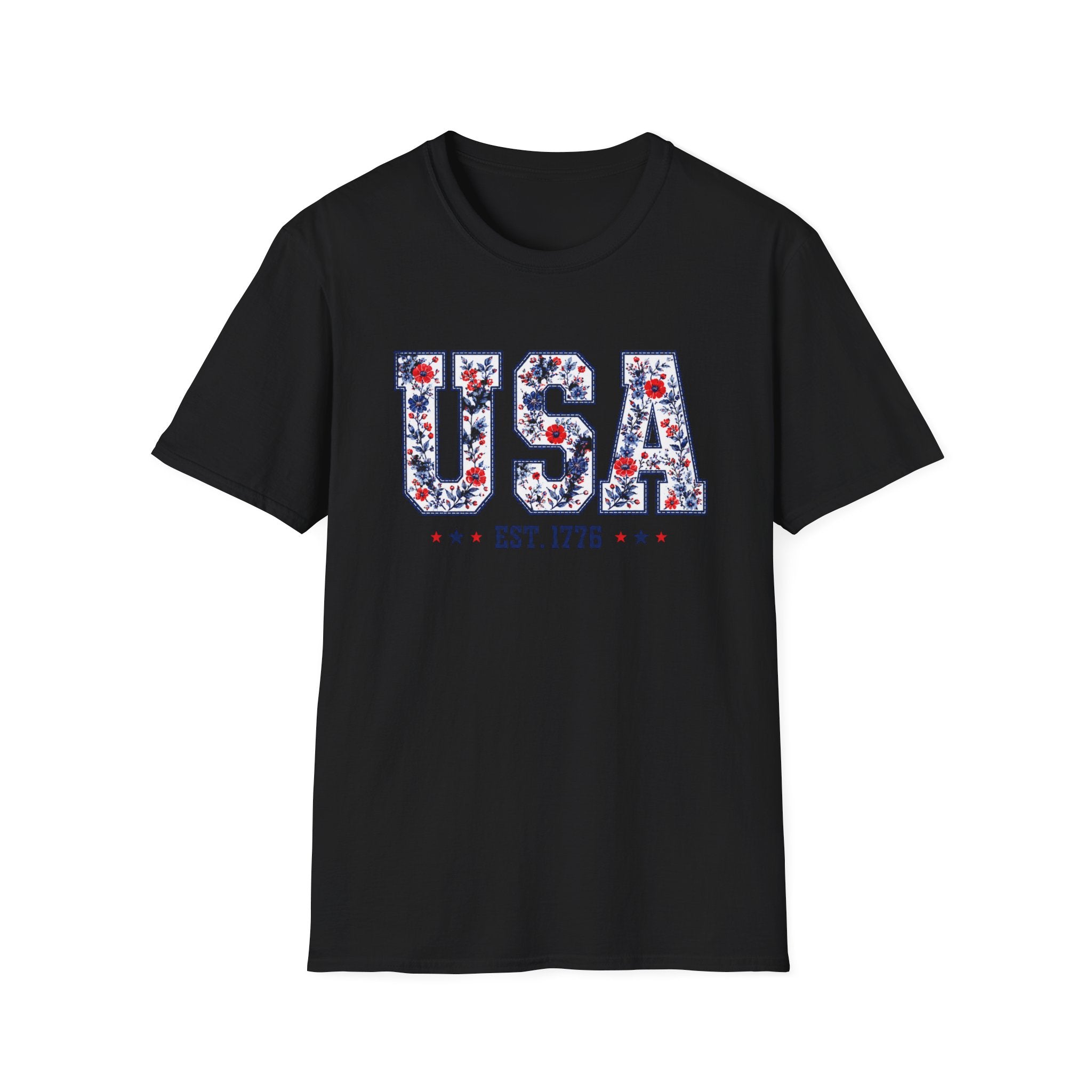 USA Floral T-Shirt — Patriotic Fourth of July Tee