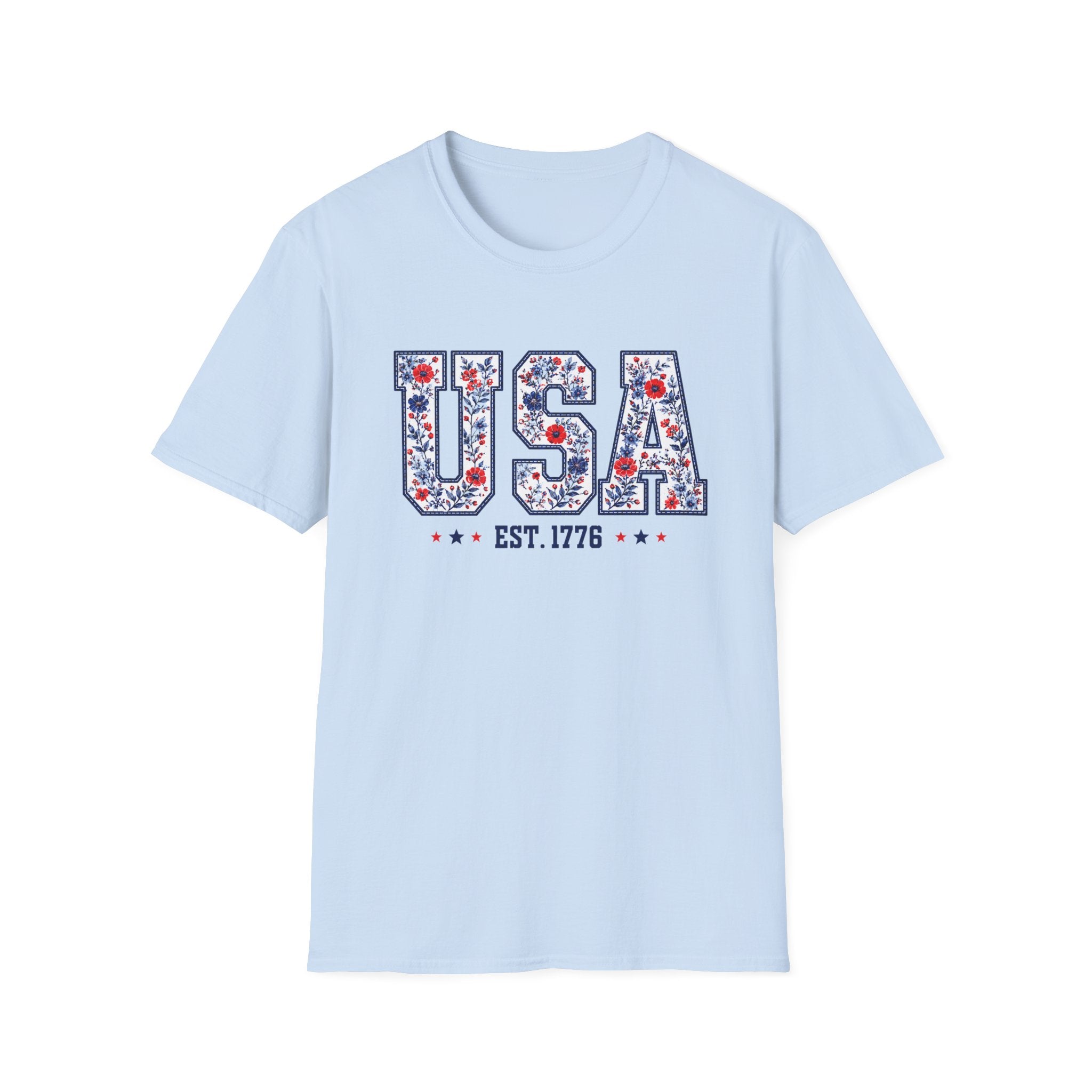 USA Floral T-Shirt — Patriotic Fourth of July Tee