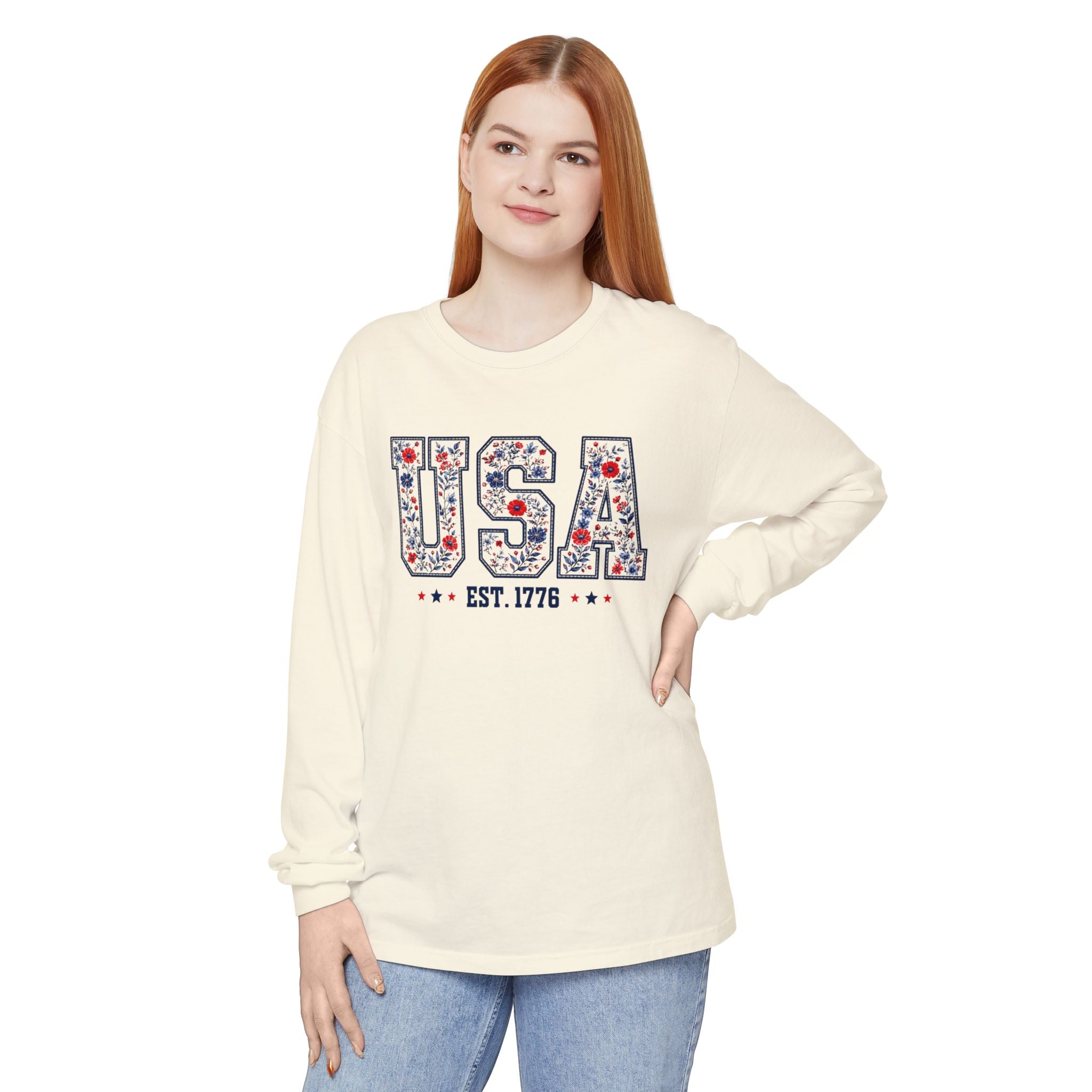 (4th of July Series) USA Floral Graphic Long Sleeve
