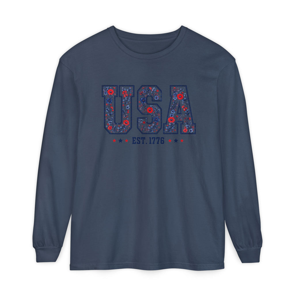 (4th of July Series) USA Floral Graphic Long Sleeve