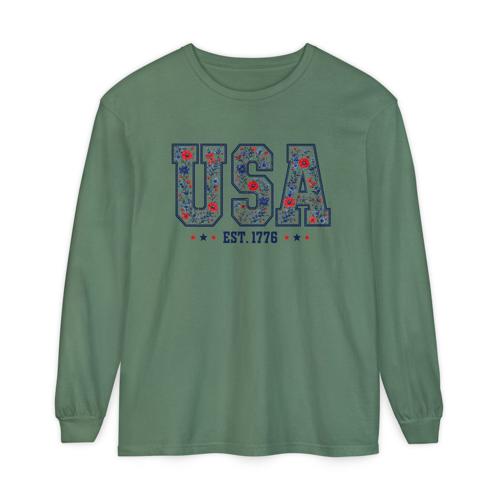 (4th of July Series) USA Floral Graphic Long Sleeve