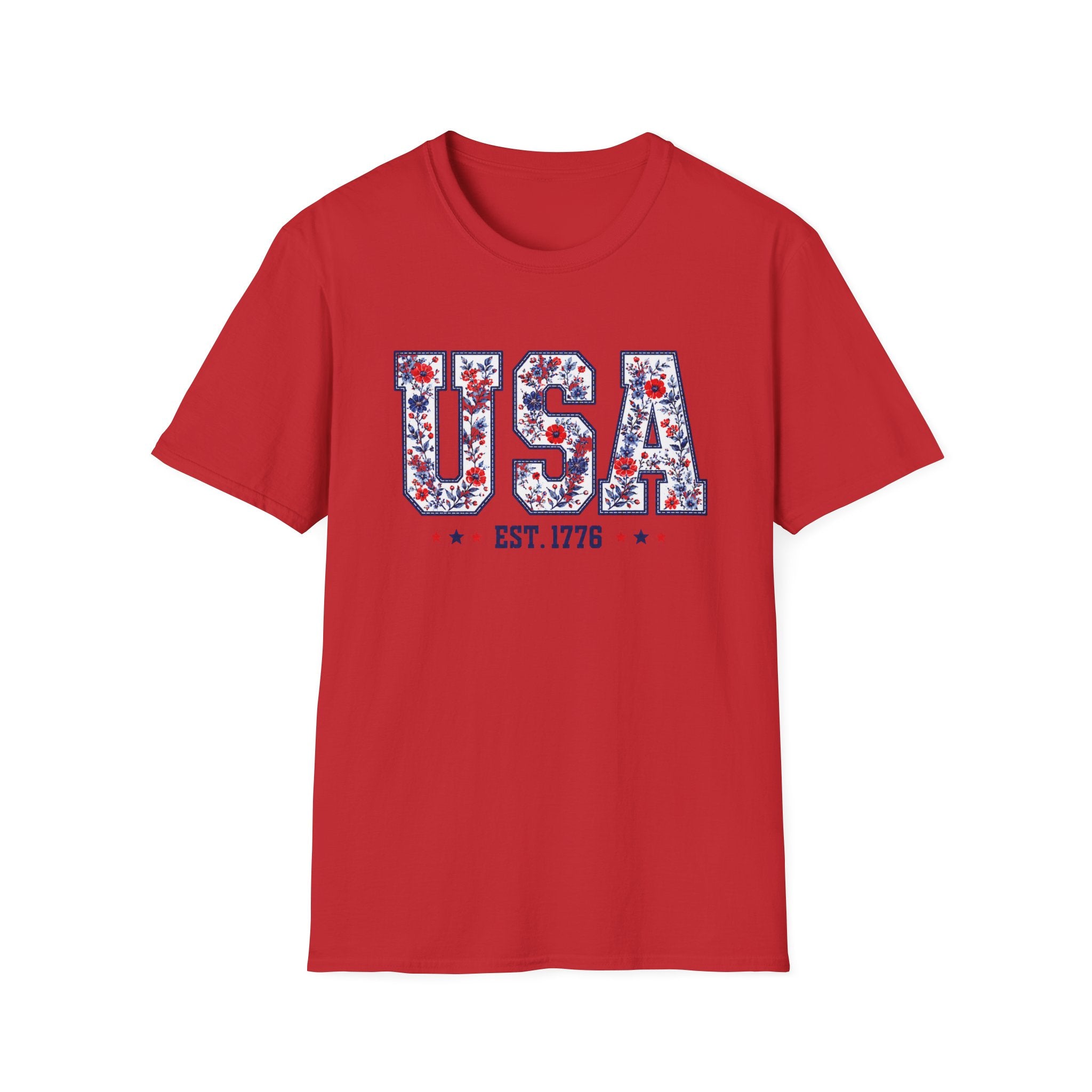USA Floral T-Shirt — Patriotic Fourth of July Tee