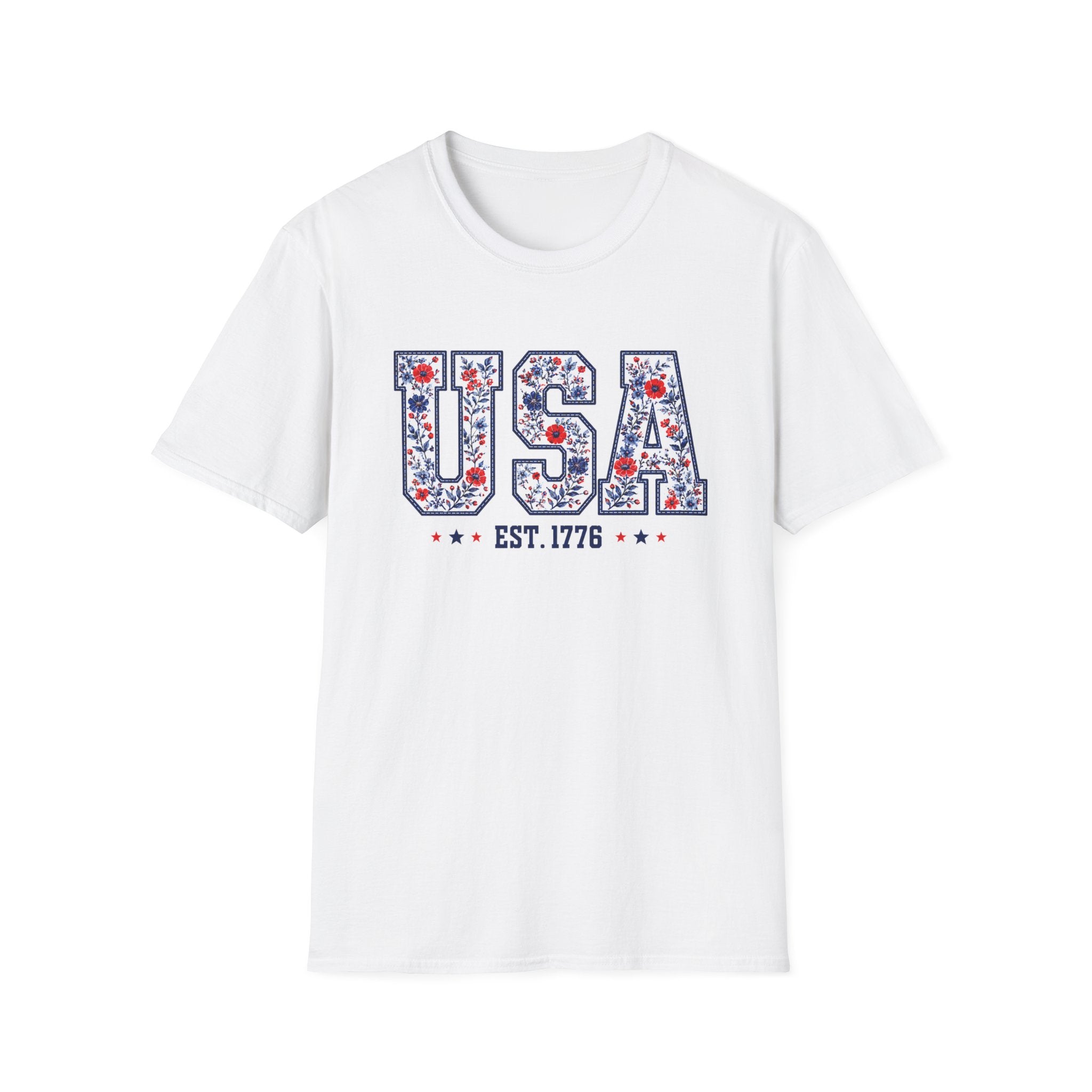 USA Floral T-Shirt — Patriotic Fourth of July Tee