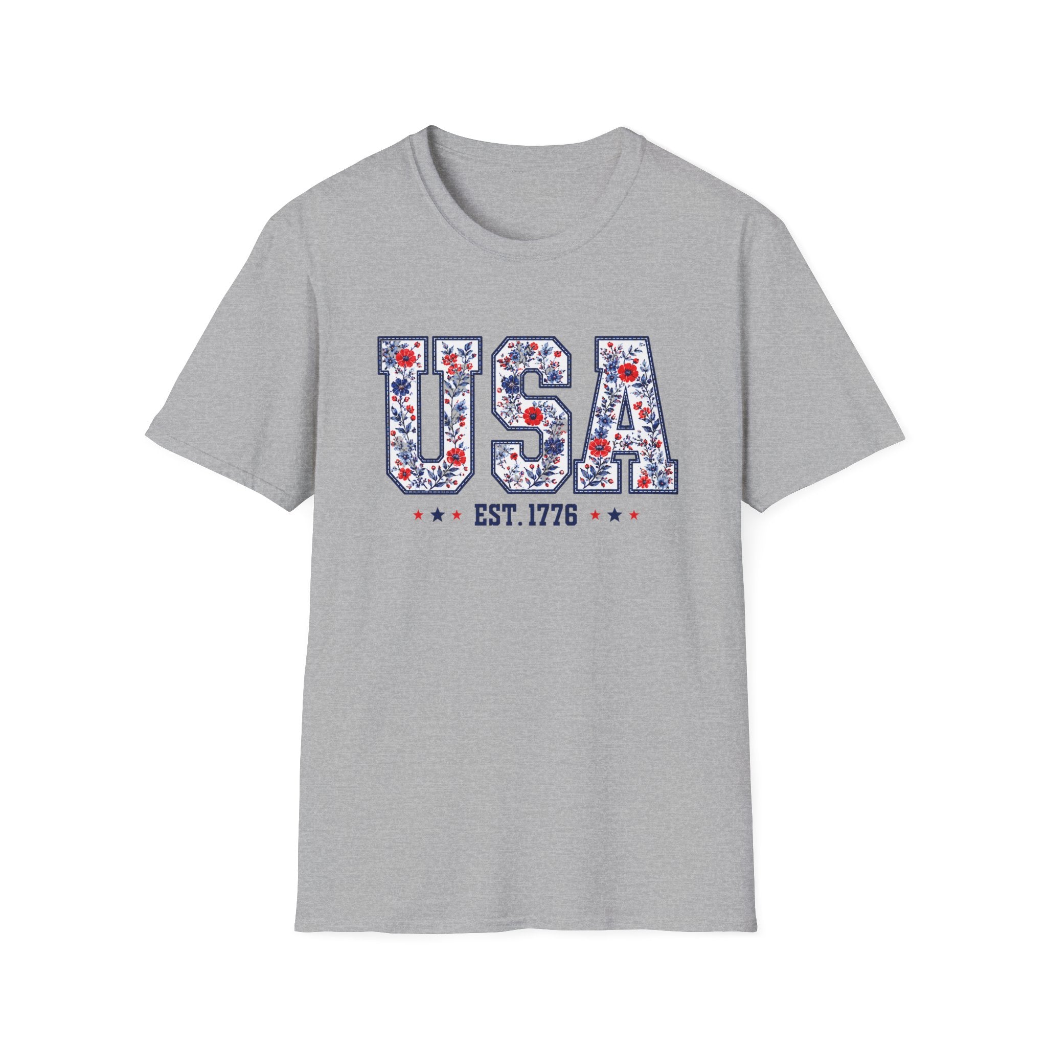 USA Floral T-Shirt — Patriotic Fourth of July Tee