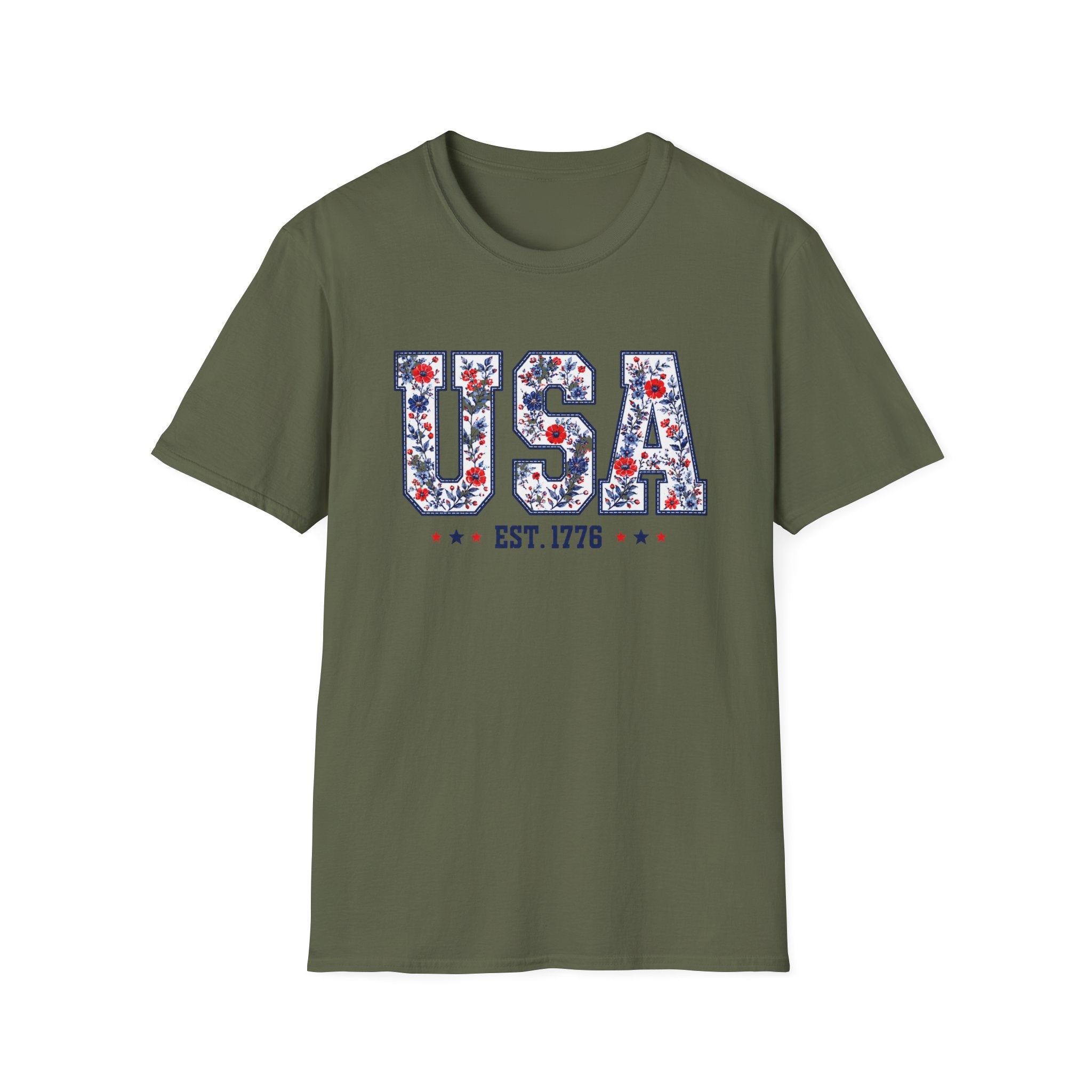 USA Floral T-Shirt — Patriotic Fourth of July Tee
