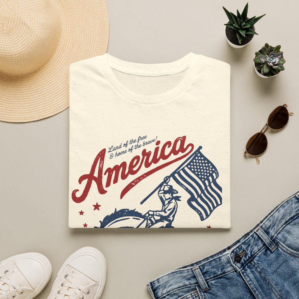 America Patriotic T-Shirt — Flag Rider Graphic Tee (Land of the Free)