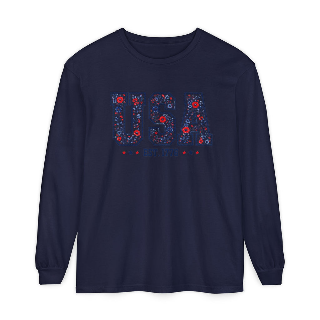 (4th of July Series) USA Floral Graphic Long Sleeve