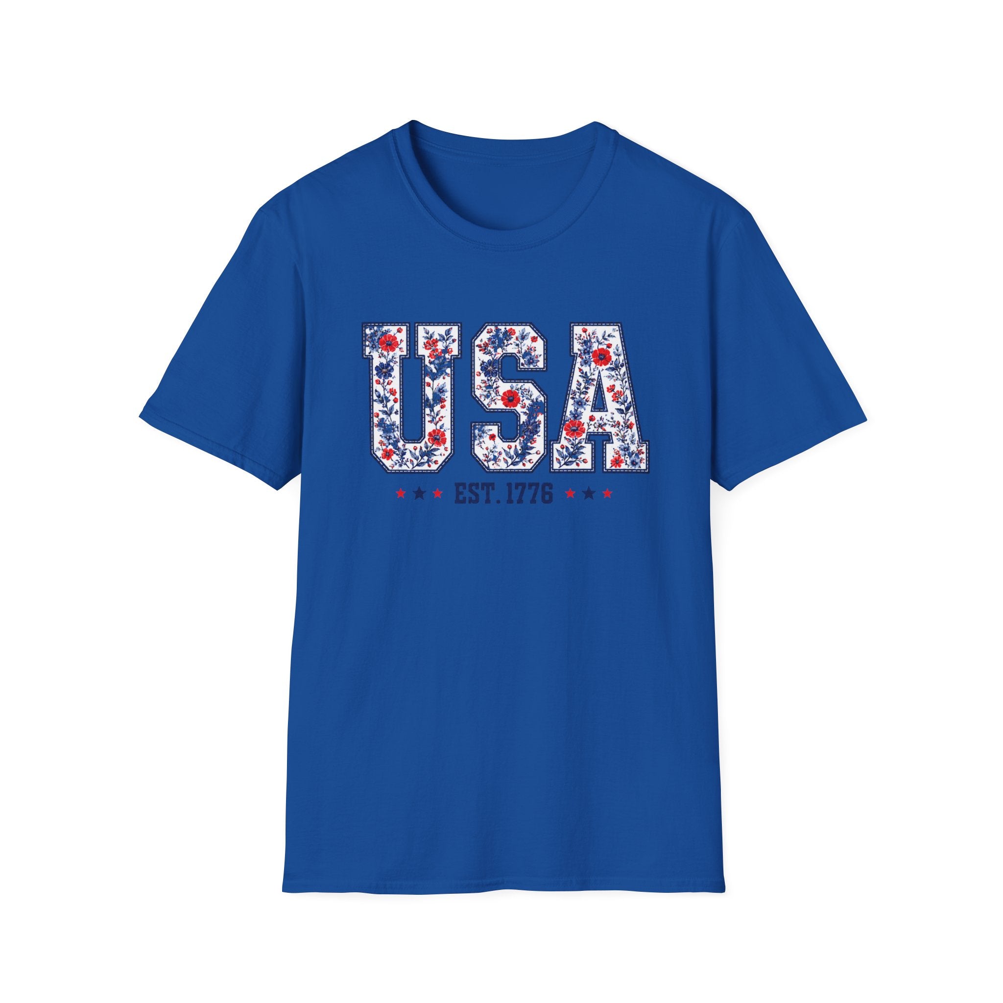USA Floral T-Shirt — Patriotic Fourth of July Tee