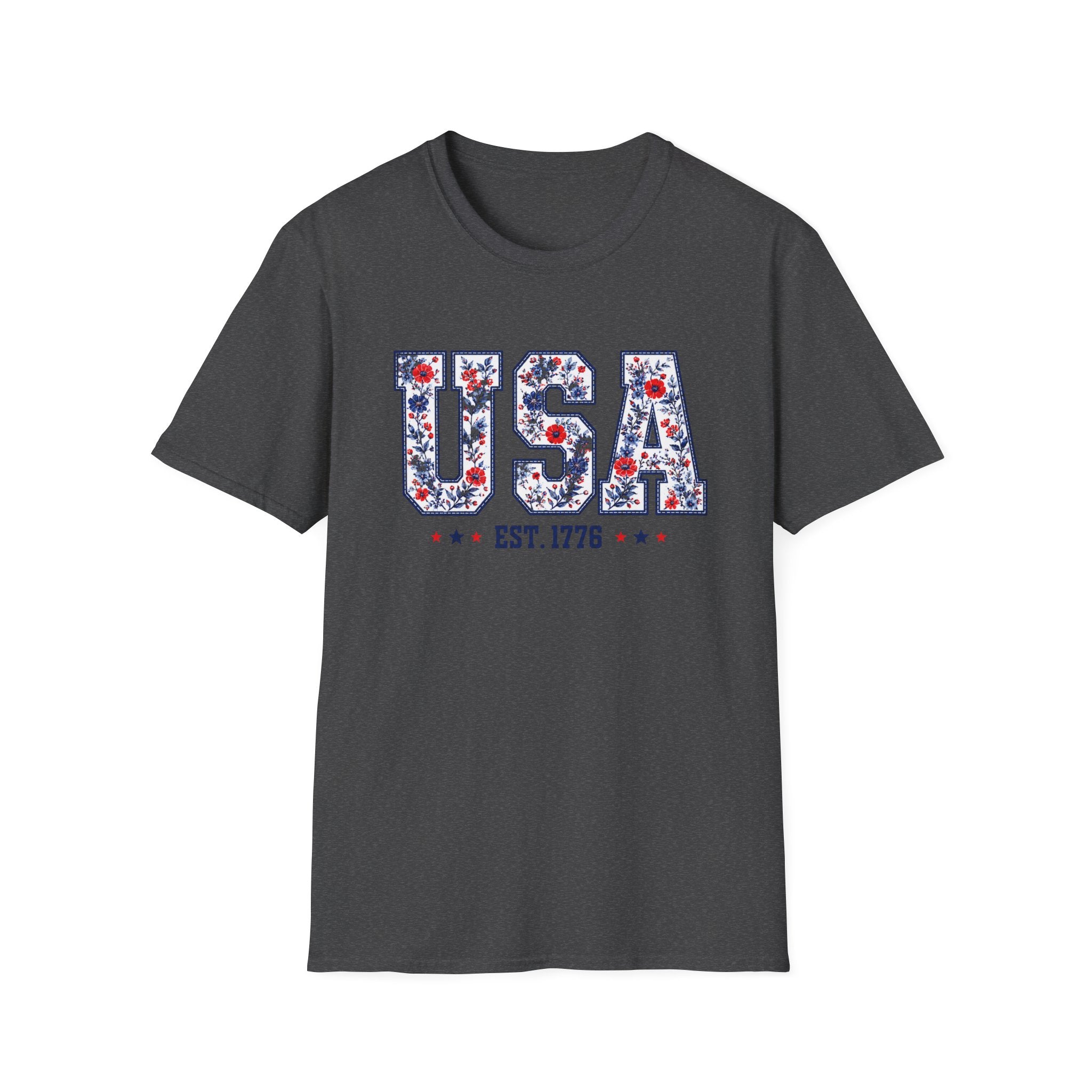 USA Floral T-Shirt — Patriotic Fourth of July Tee