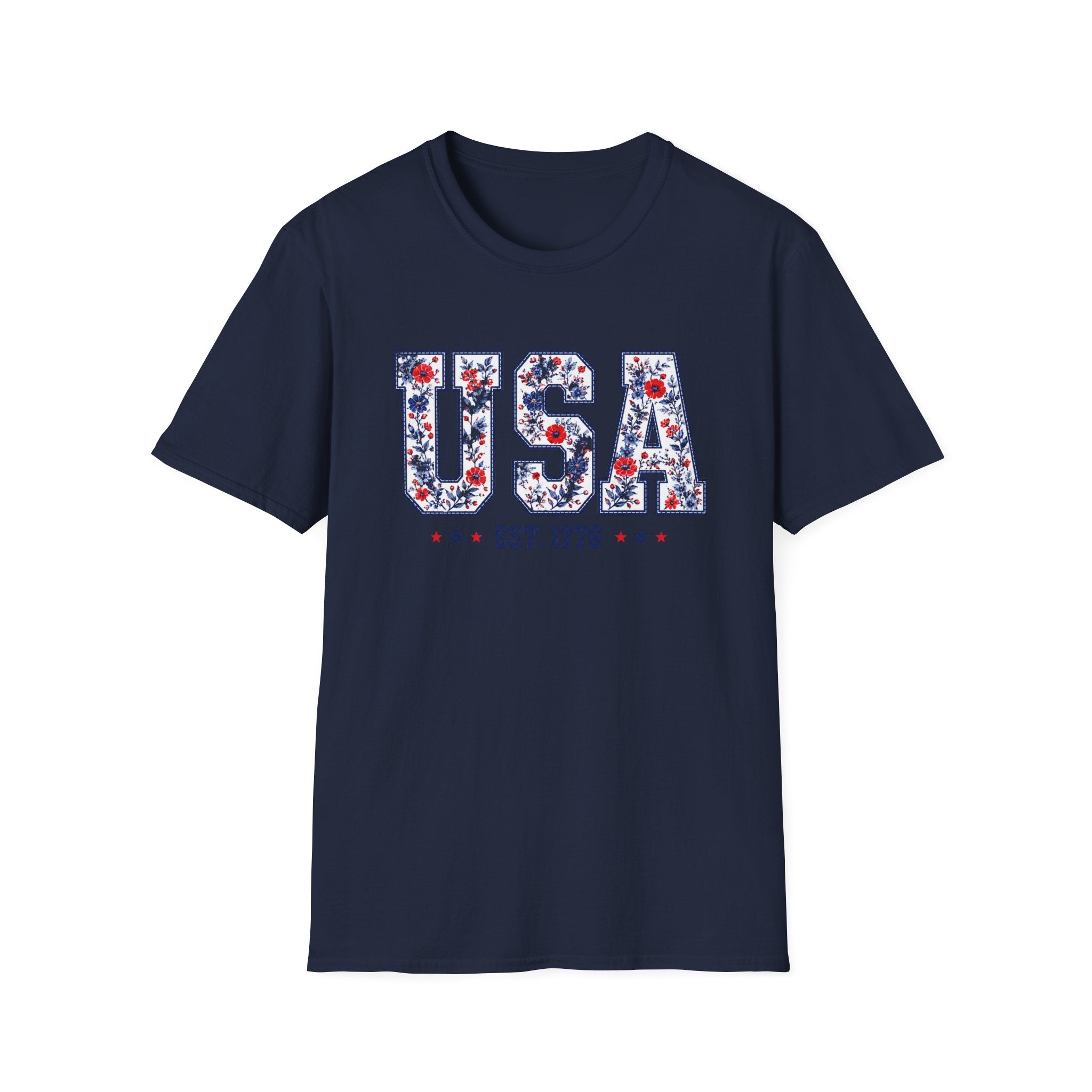 USA Floral T-Shirt — Patriotic Fourth of July Tee